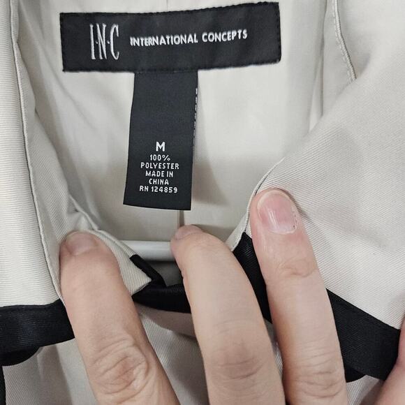 I.N.C. Double Breasted Belted Trench Coat Size Medium Contrast Trim - Picture 8 of 11